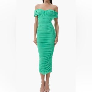 AFRM Green Ruched One Shoulder Bodycon Dress